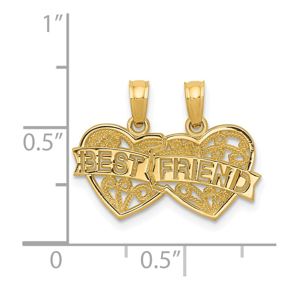 14K Gelbgold Beste Freund Breakable Doppelt Herzen Anhänger