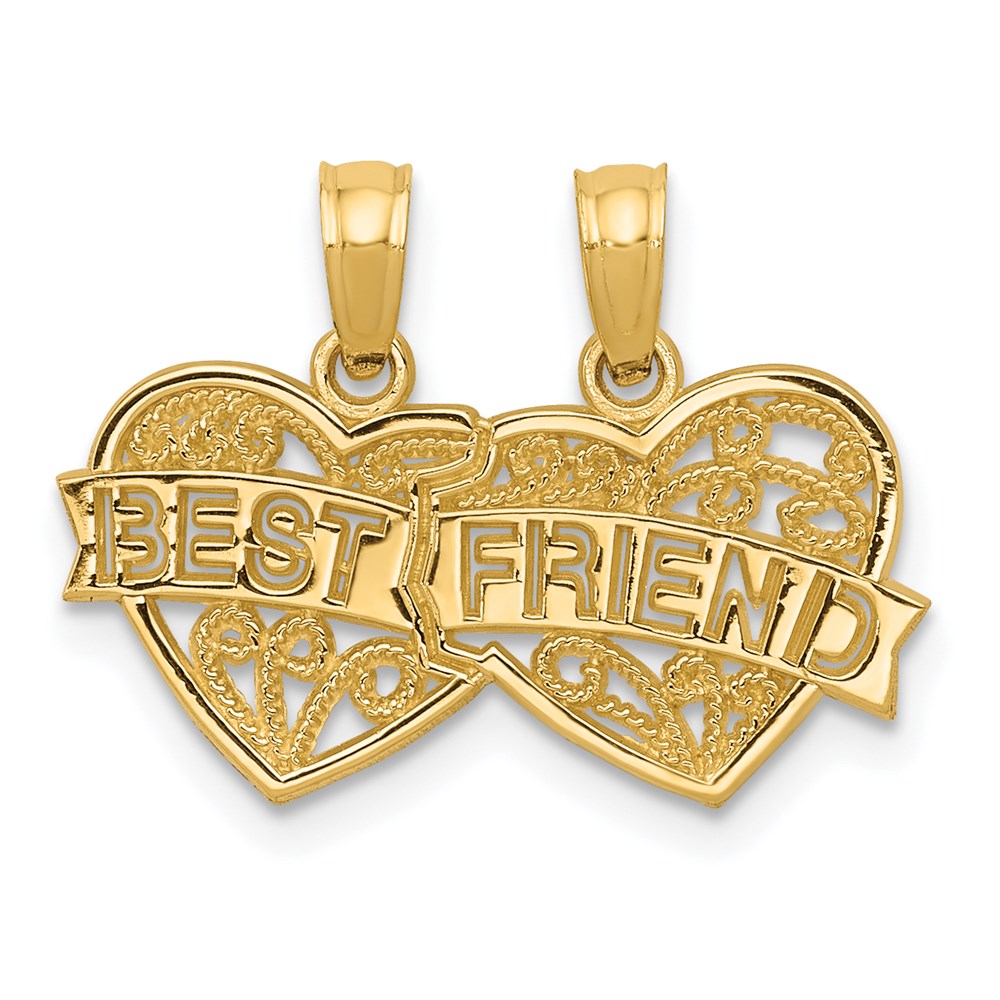 14K Gelbgold Beste Freund Breakable Doppelt Herzen Anhänger