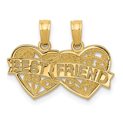 14K Gelbgold Beste Freund Breakable Doppelt Herzen Anhänger