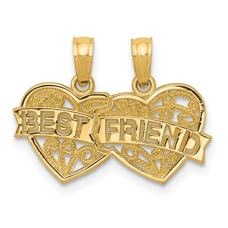 14K Gelbgold Beste Freund Breakable Doppelt Herzen Anhänger