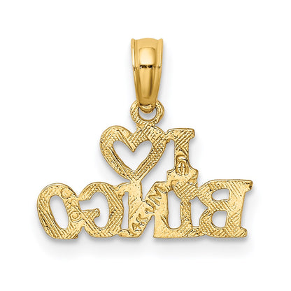 14K Gelbgold Poliert/textured I Liebe Bingo Charm