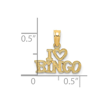 14K Gelbgold Poliert/textured I Liebe Bingo Charm