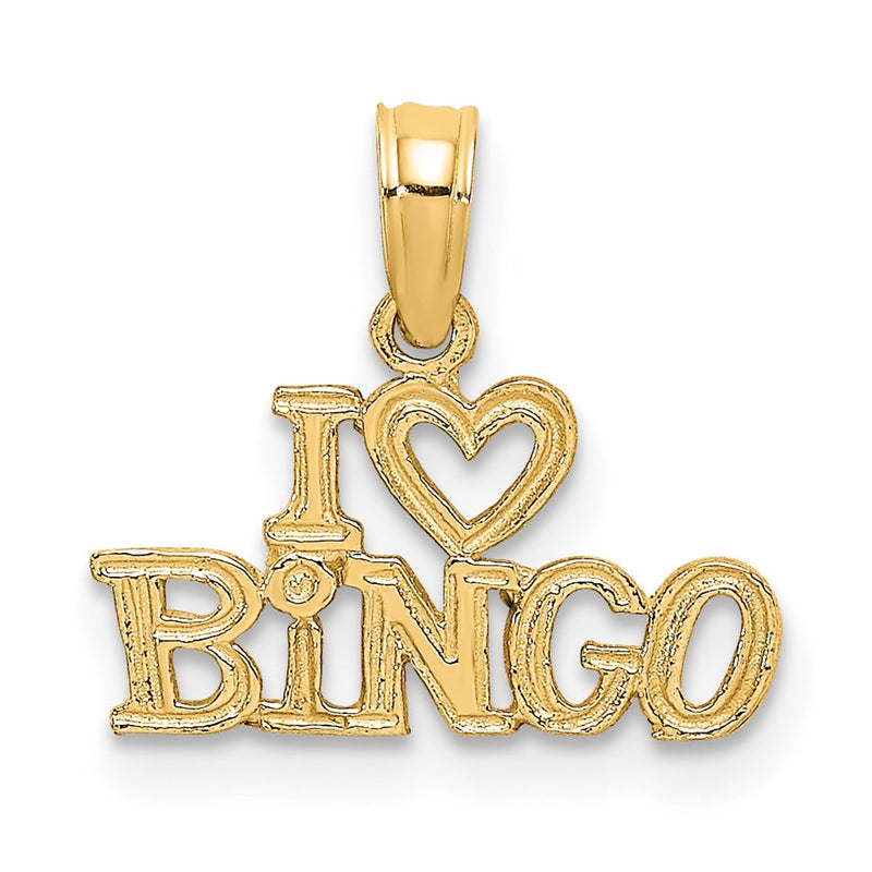 14K Gelbgold Poliert/textured I Liebe Bingo Charm