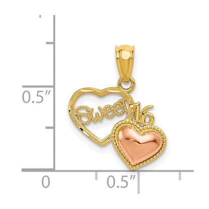 14K Bicolor Süß 16 Herz Anhänger
