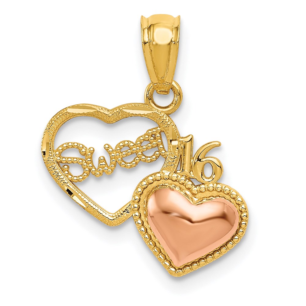 14K Bicolor Süß 16 Herz Anhänger