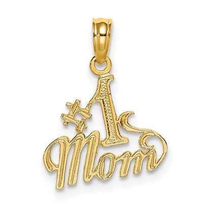 14K Gelbgold Poliert #1 Mama Anhänger