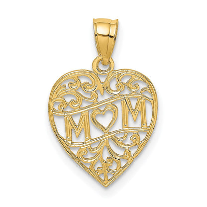 14K Gelbgold Mama in Herz Charm