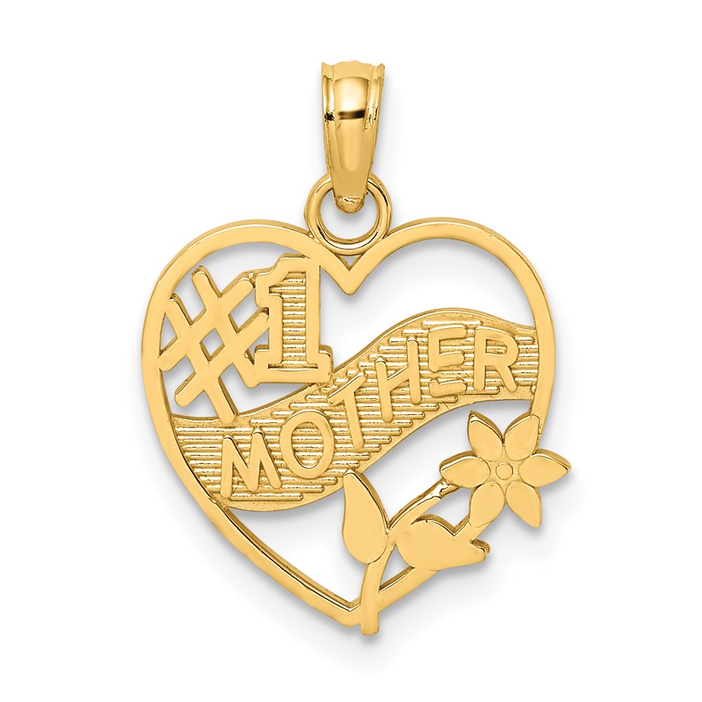 14K Gelbgold #1 Mutter in Herz Rahmen Charm