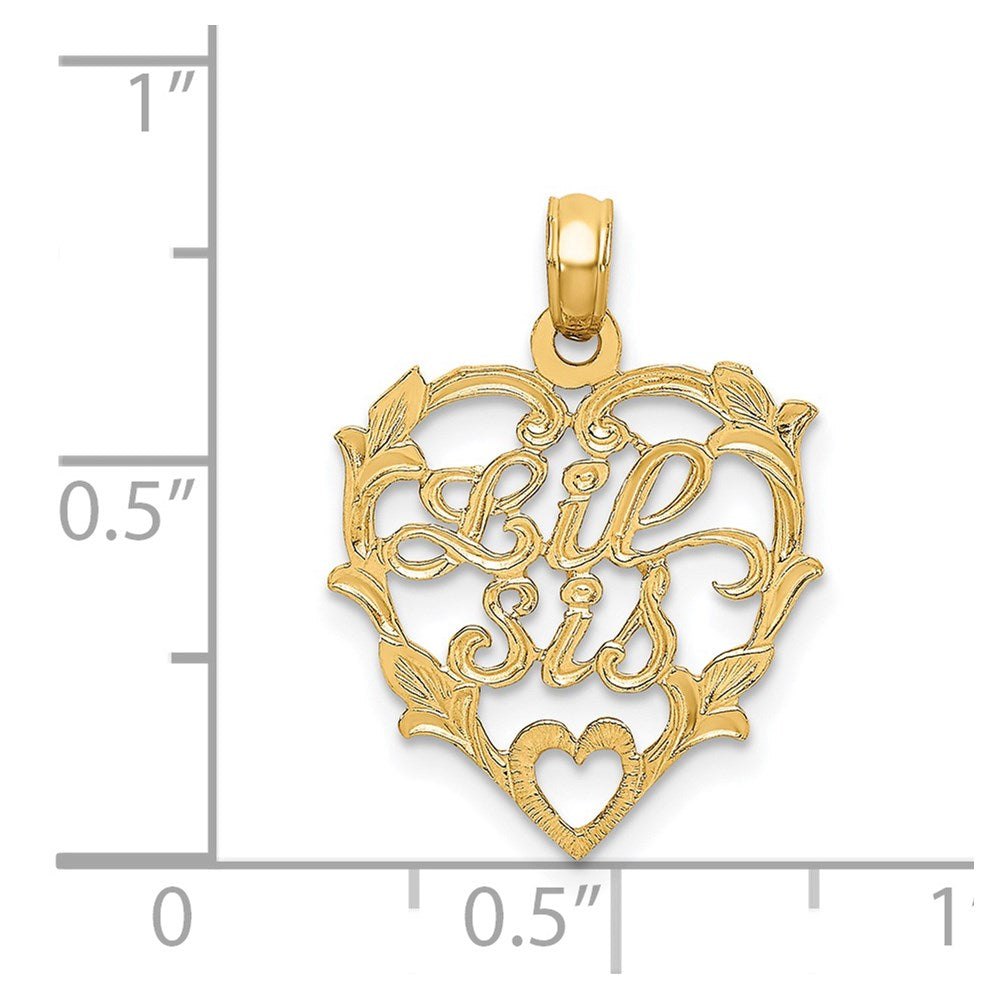 14K Gelbgold Lil Sis in Herz Charm