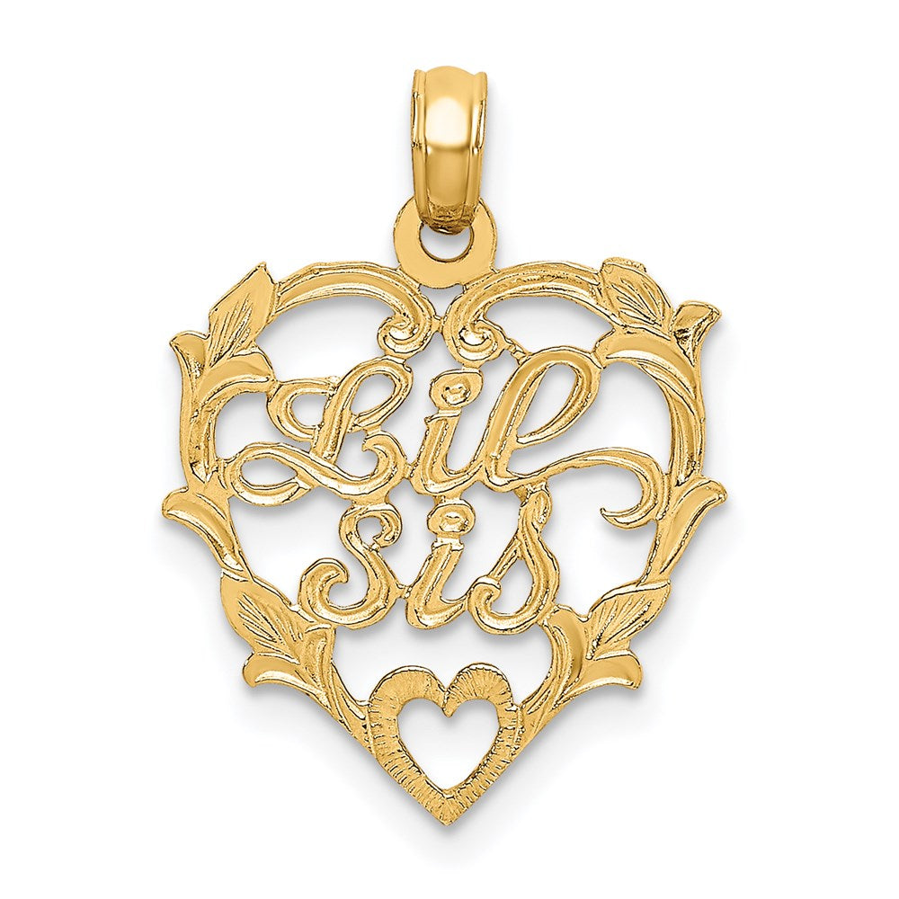 14K Gelbgold Lil Sis in Herz Charm