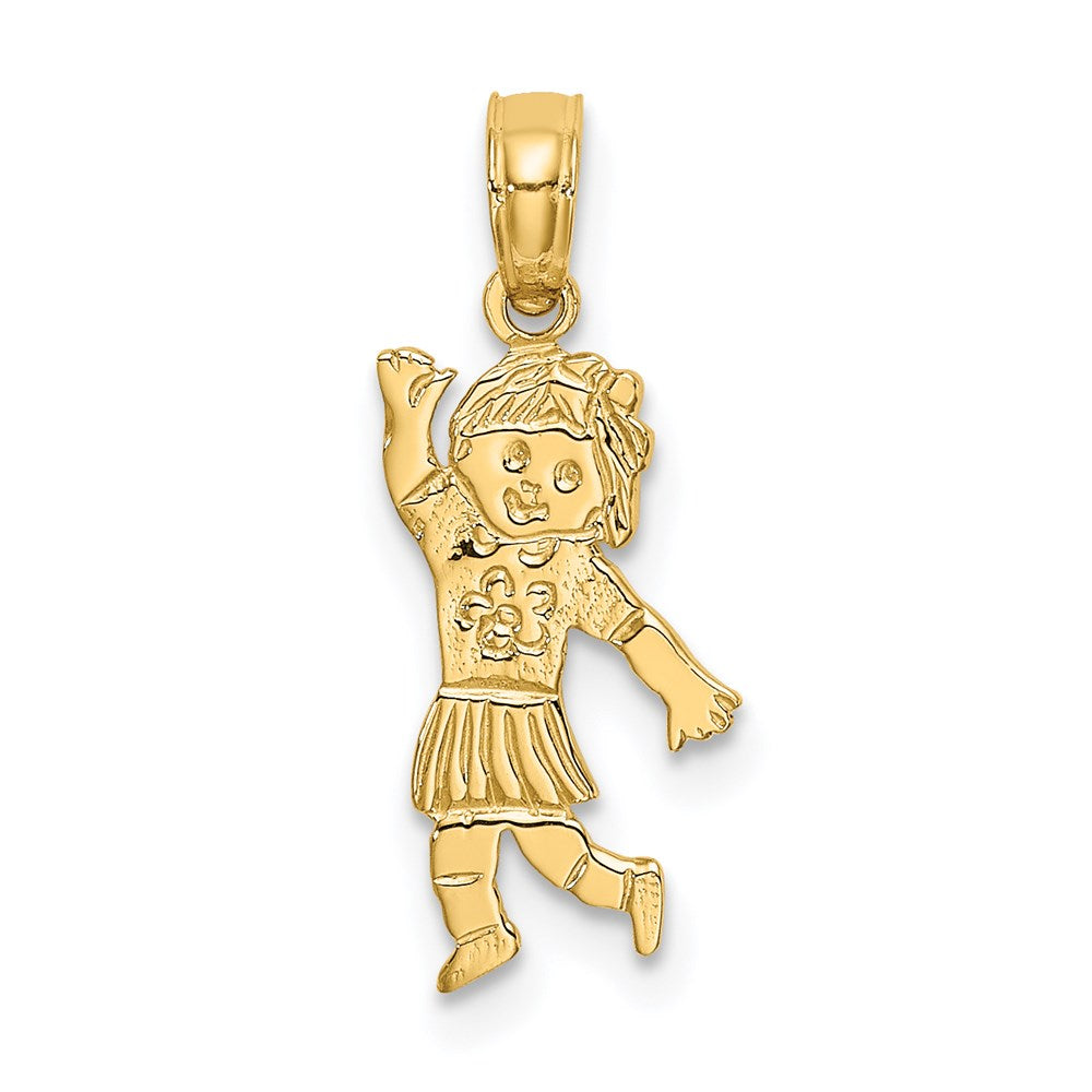 14K Gelbgold Mädchen Waving mit Blume auf Blouse Charm
