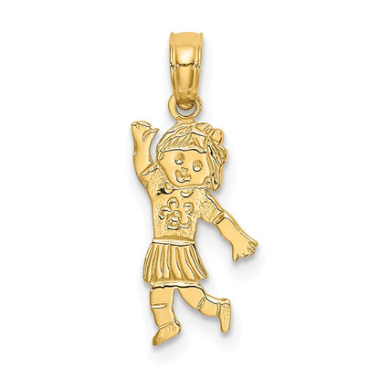14K Gelbgold Mädchen Waving mit Blume auf Blouse Charm