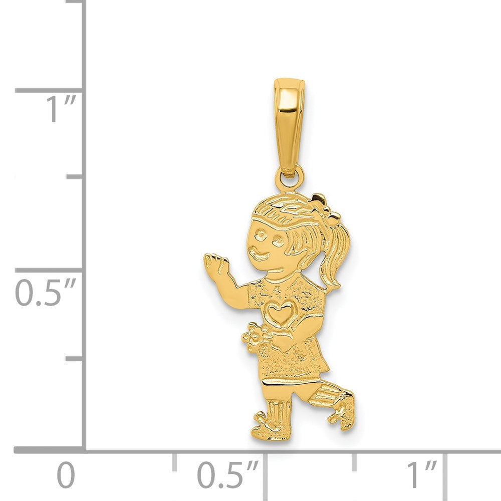 14K Gelbgold Little Mädchen Walking mit Blumen Anhänger