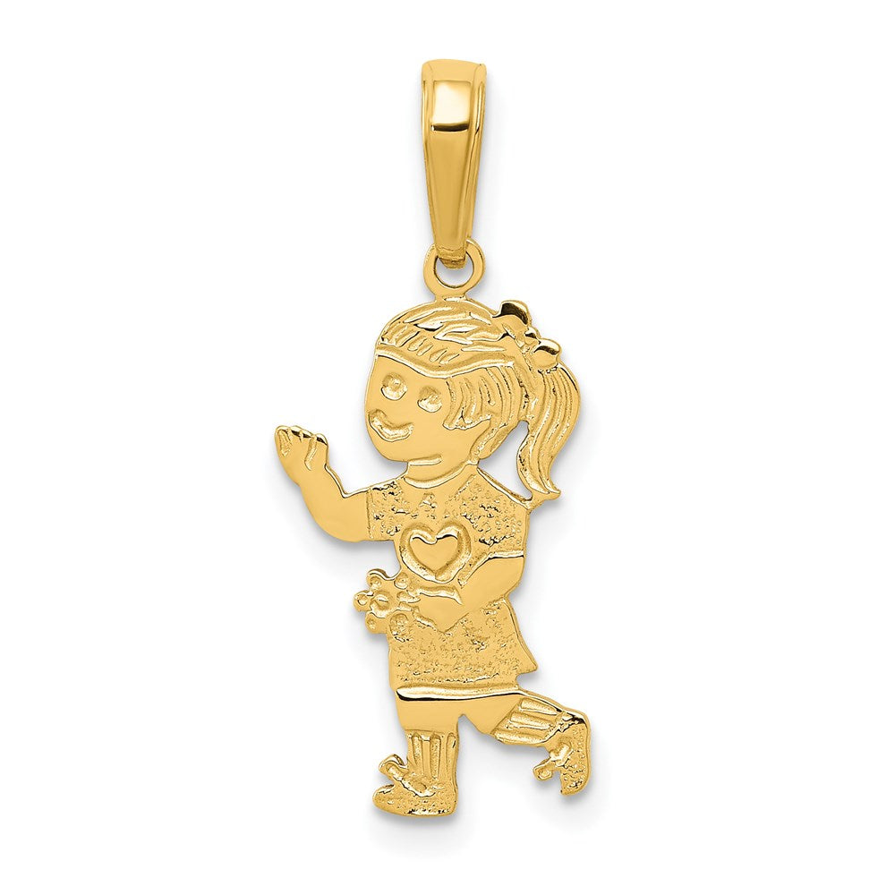 14K Gelbgold Little Mädchen Walking mit Blumen Anhänger