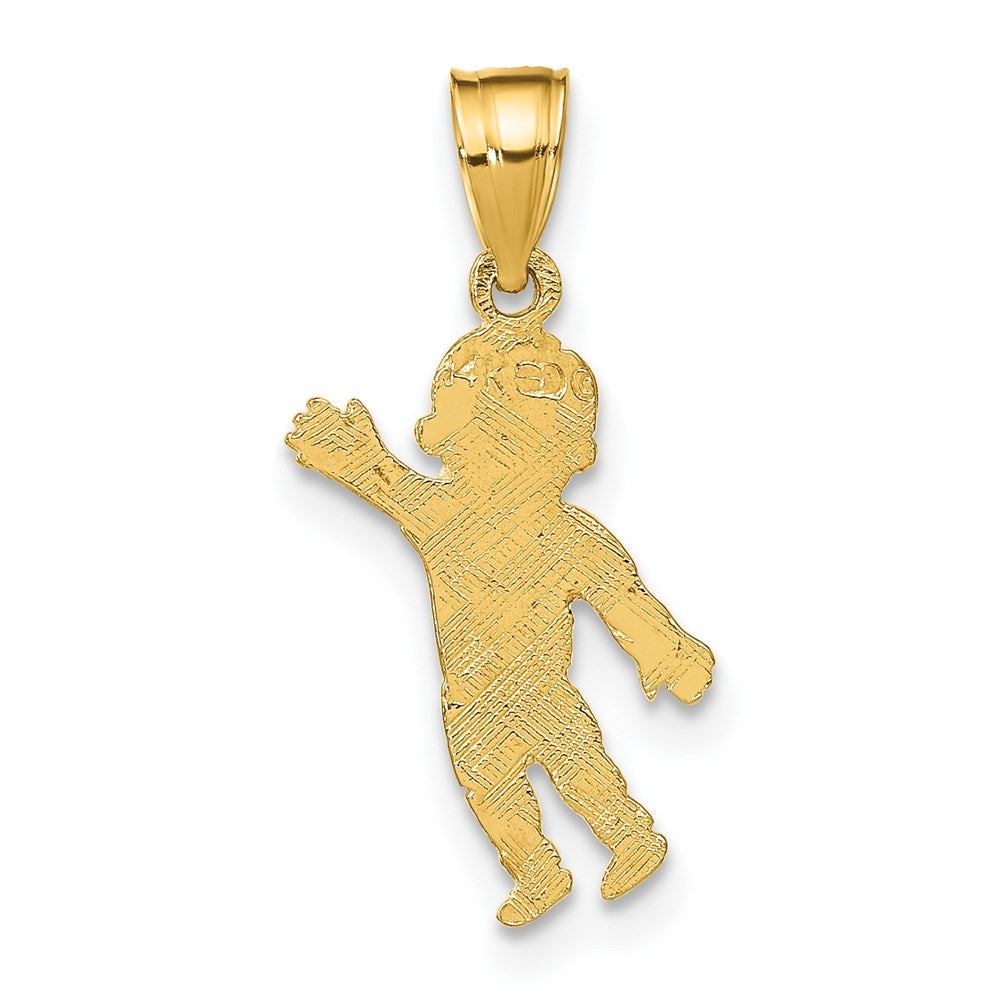 14K Gelbgold Junge Waving mit Herz auf Taschen Charm