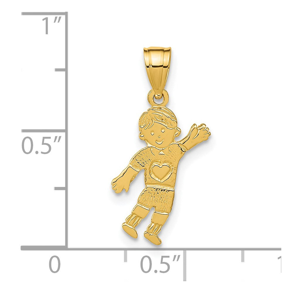 14K Gelbgold Junge Waving mit Herz auf Taschen Charm