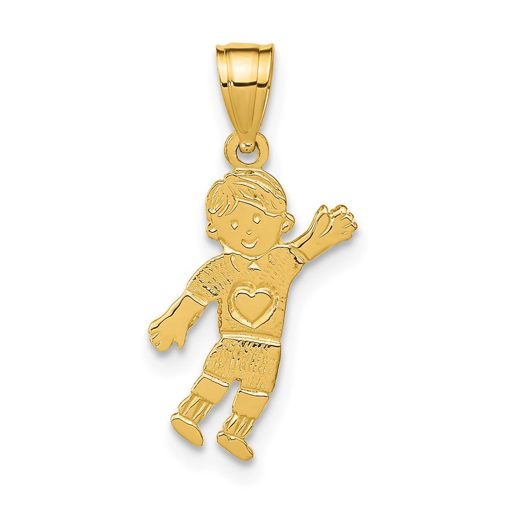 14K Gelbgold Junge Waving mit Herz auf Taschen Charm