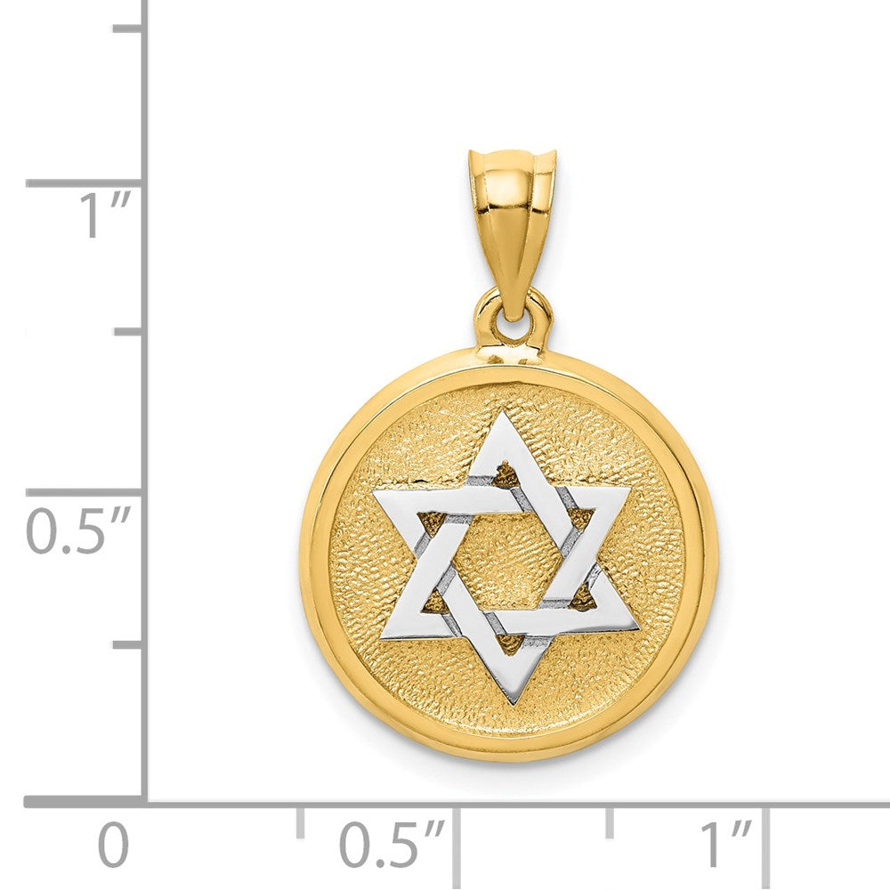 Massiver Davidstern-Scheiben-Charm aus 14K Bicolor-Gold mit Satinfinish und flacher Rückseite