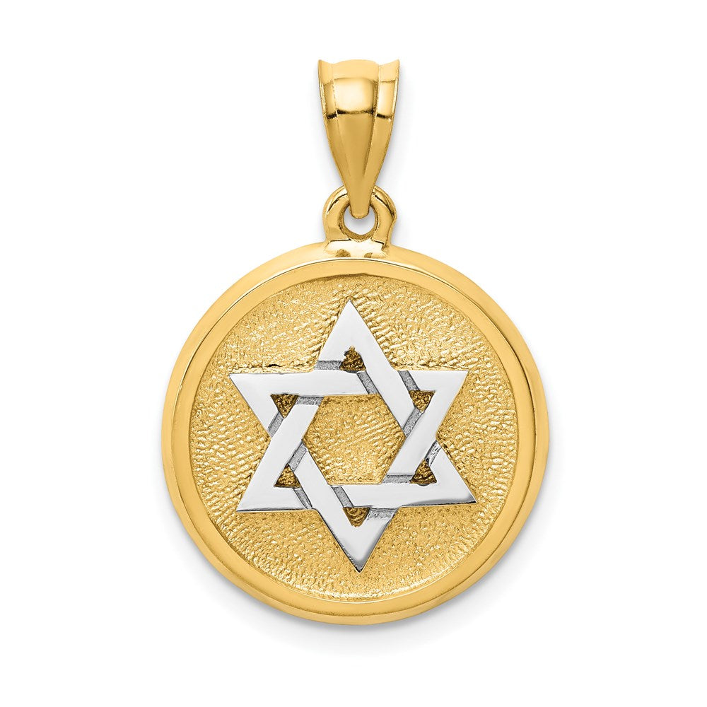 Massiver Davidstern-Scheiben-Charm aus 14K Bicolor-Gold mit Satinfinish und flacher Rückseite