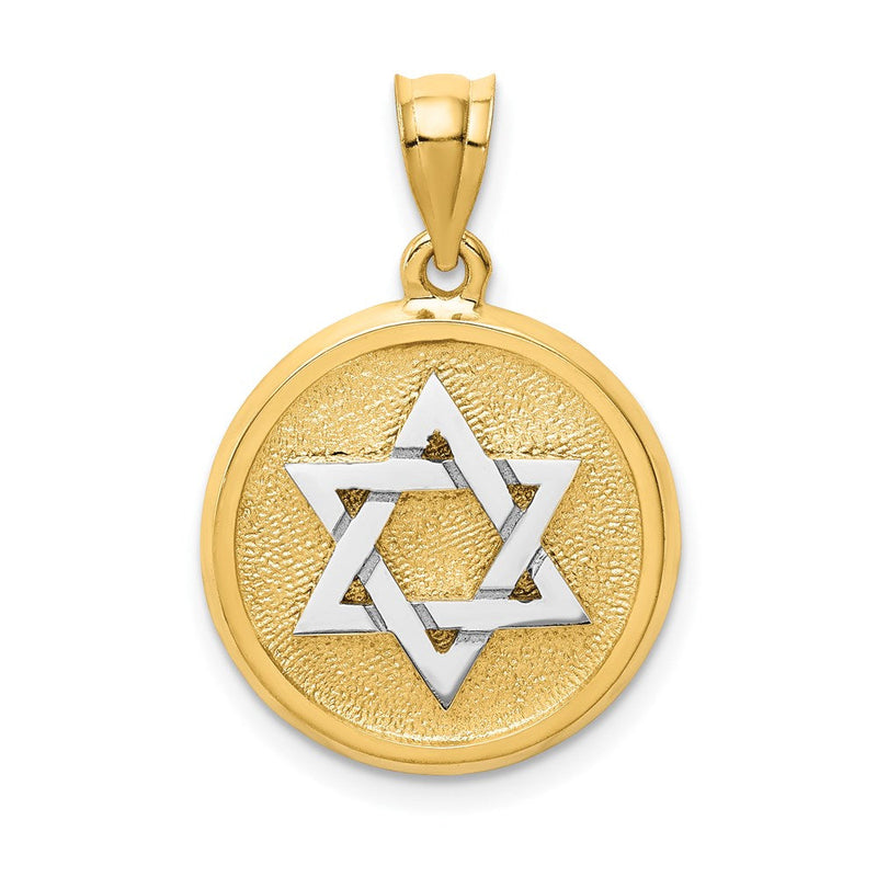 Massiver Davidstern-Scheiben-Charm aus 14K Bicolor-Gold mit Satinfinish und flacher Rückseite