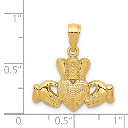 14K Gelbgold Claddagh Anhänger mit Strukturiert Krone