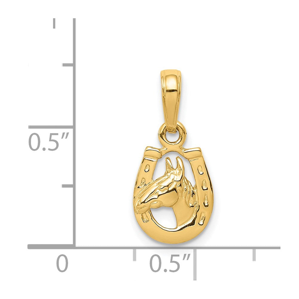 14K Gelbgold Hufeisen mit Pferd Kopf Anhänger