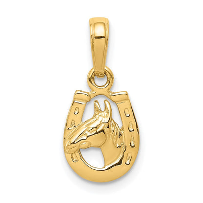 14K Gelbgold Hufeisen mit Pferd Kopf Anhänger