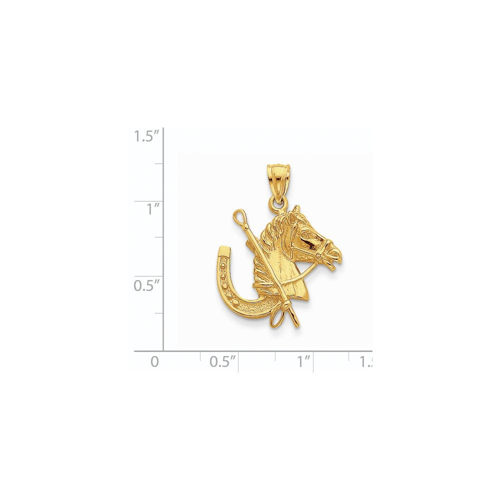 14K Gelbgold Pferdekopf-Anhänger mit Hufeisen