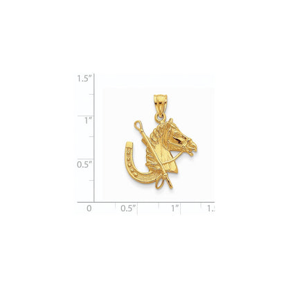 14K Gelbgold Pferdekopf-Anhänger mit Hufeisen
