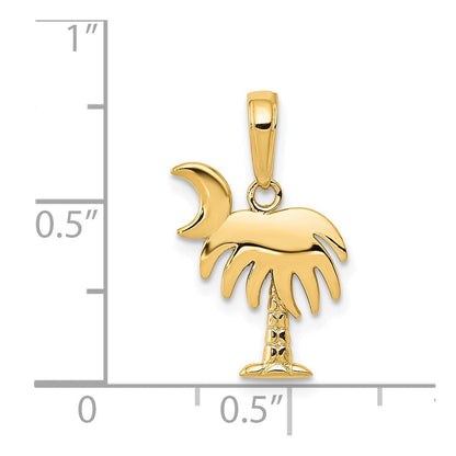 14K Gelbgold Charleston Palme Baum mit Mond Anhänger