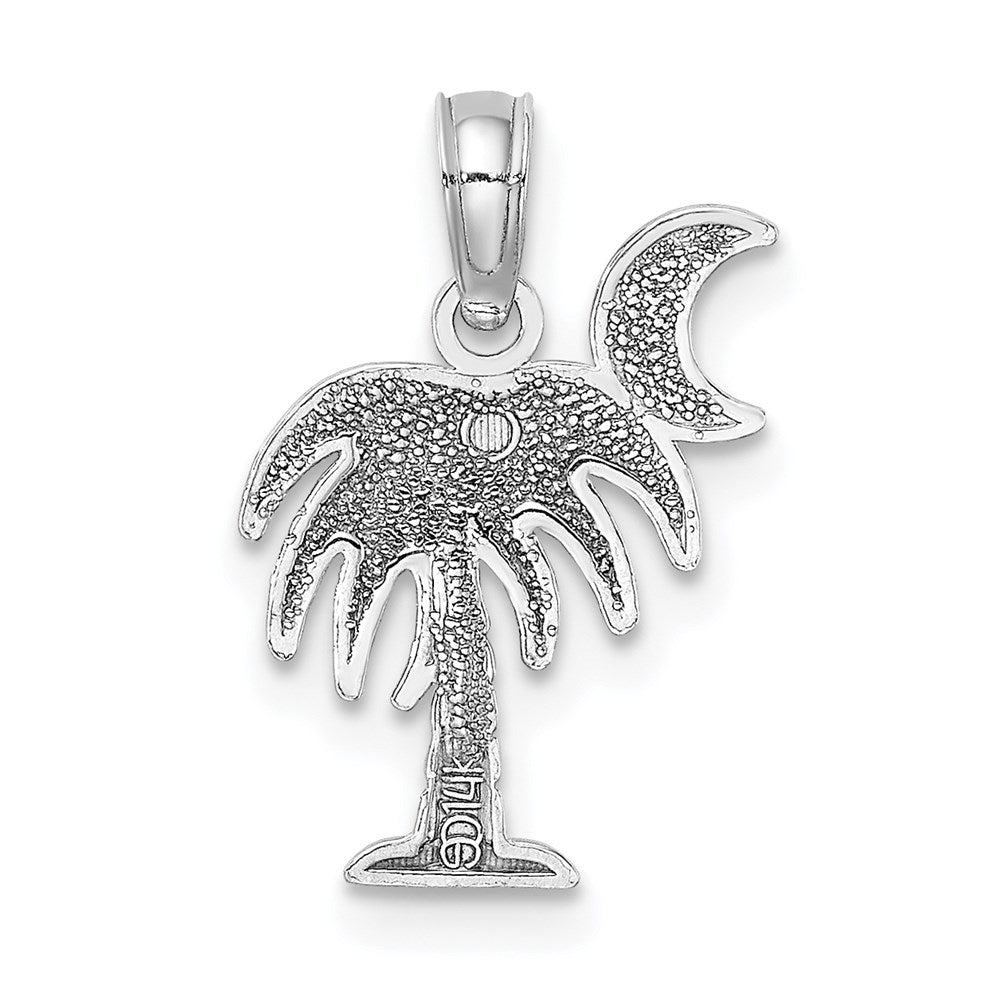 14K Weißgold Poliert Charleston Palme Baum mit Mond Charm