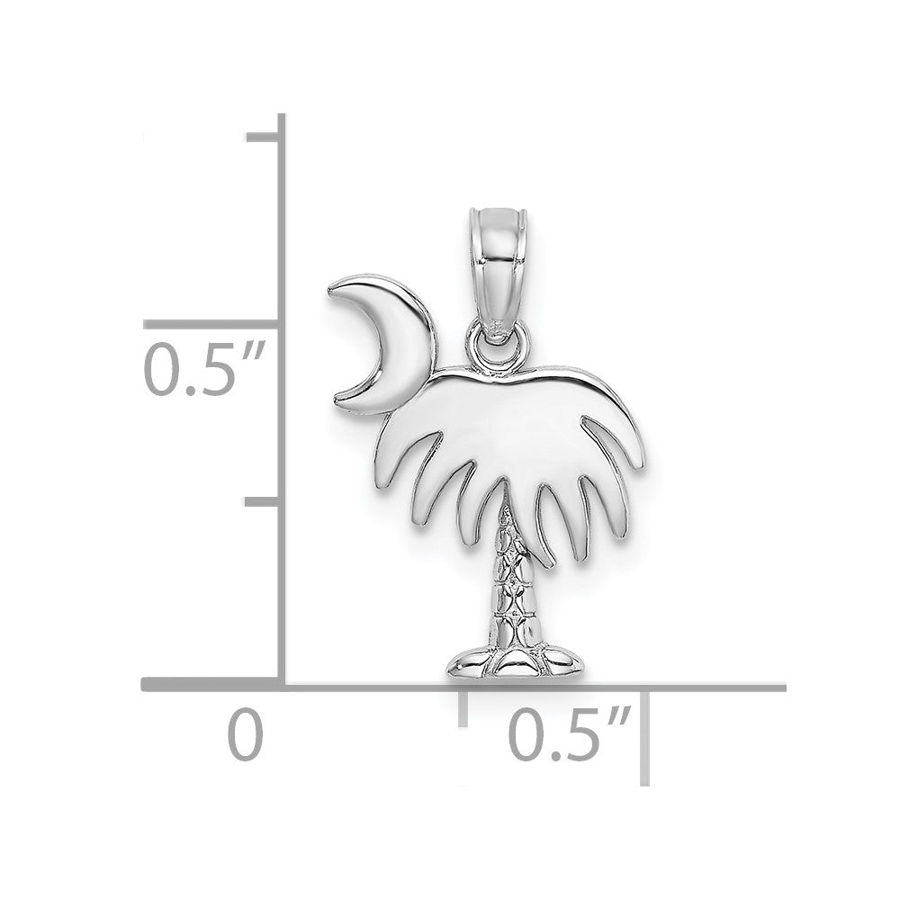 14K Weißgold Poliert Charleston Palme Baum mit Mond Charm