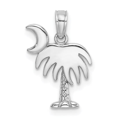 14K Weißgold Poliert Charleston Palme Baum mit Mond Charm