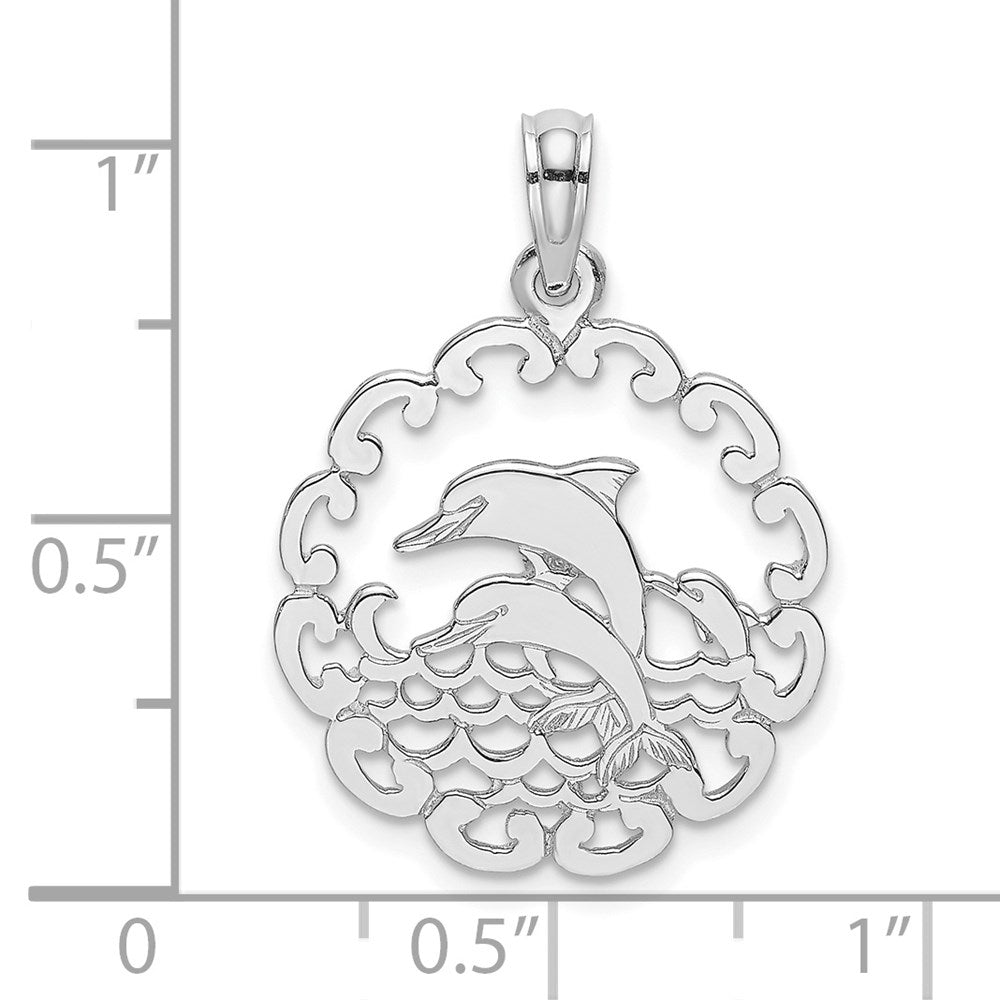 14K Weißgold Ausgeschnitten Springend Dolphins Anhänger
