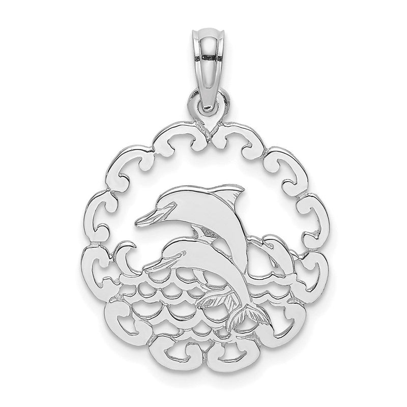 14K Weißgold Ausgeschnitten Springend Dolphins Anhänger