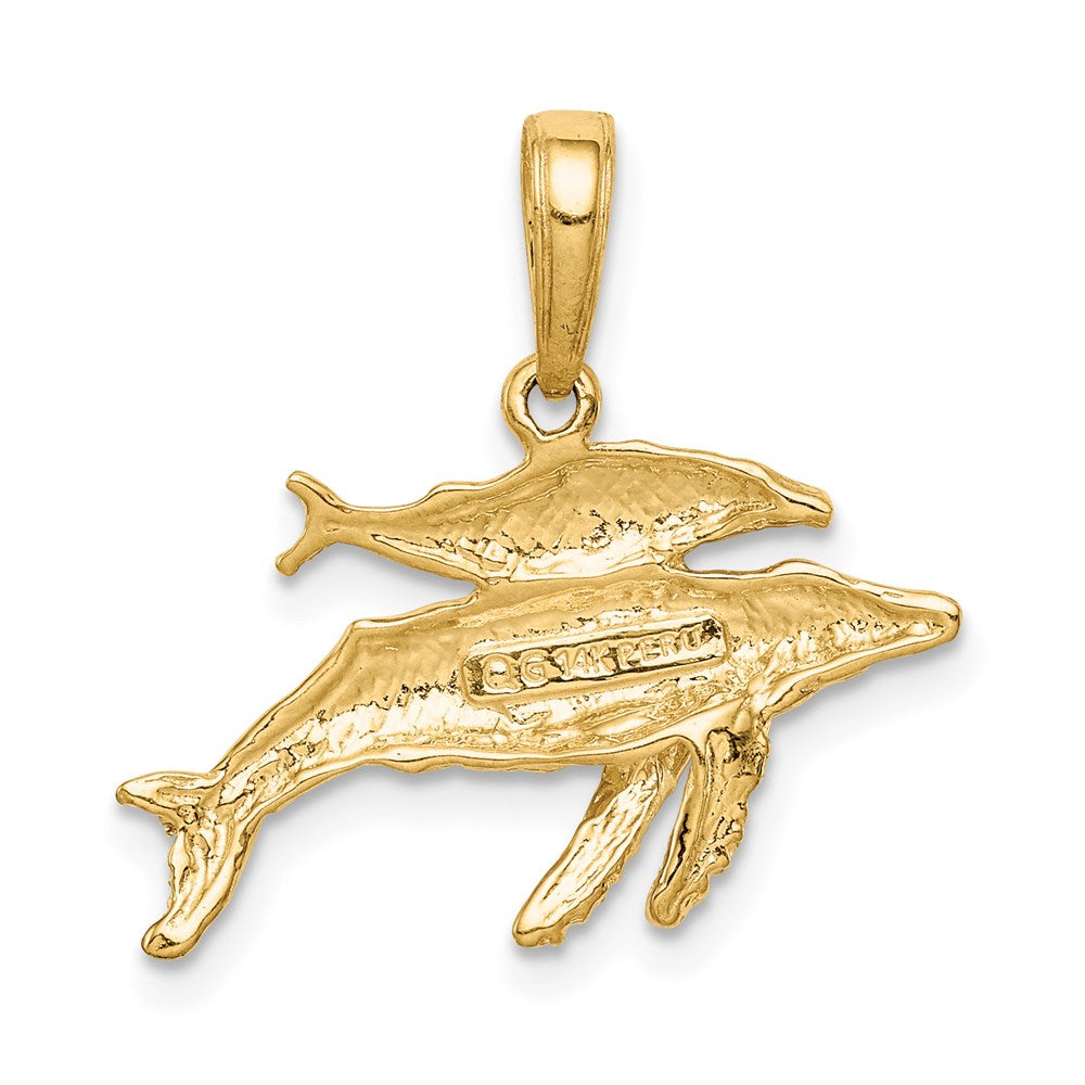 14K Gelbgold Anhänger Buckelwal Mutter mit Baby