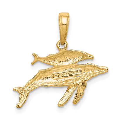 14K Gelbgold Anhänger Buckelwal Mutter mit Baby