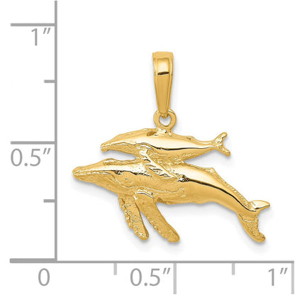 14K Gelbgold Anhänger Buckelwal Mutter mit Baby