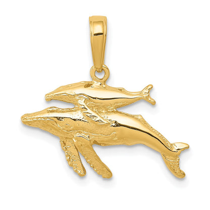 14K Gelbgold Anhänger Buckelwal Mutter mit Baby
