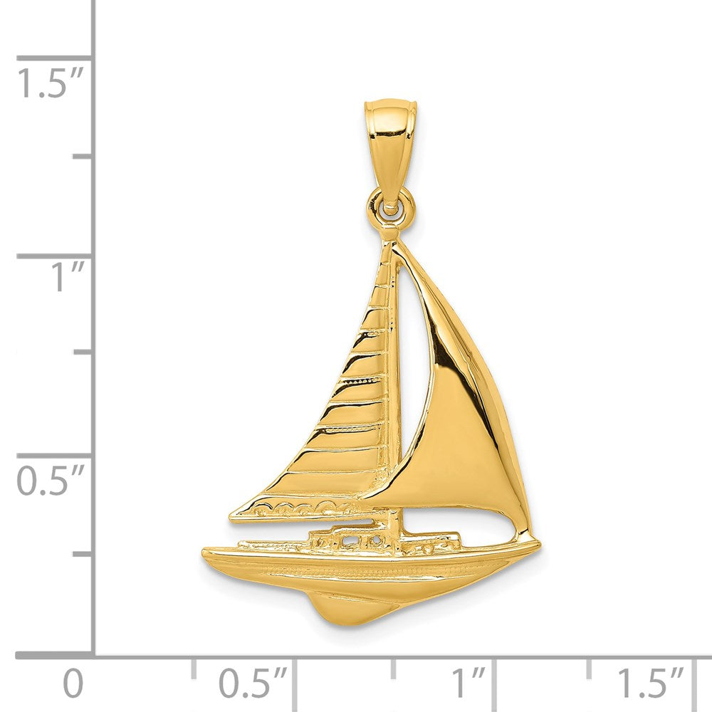 14K Gelbgold Segelboot-Anhänger 2-D