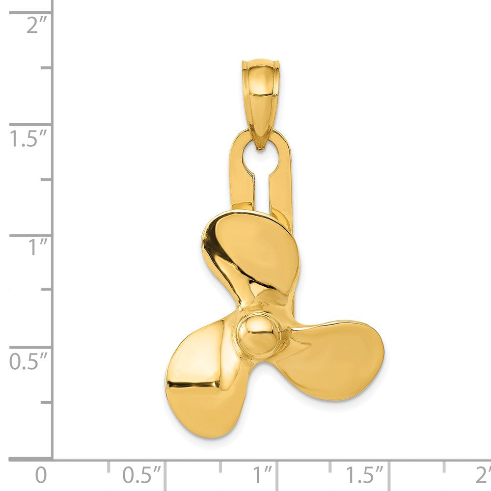 14K Gelbgold beweglicher Propeller-Anhänger mit 3 Flügeln