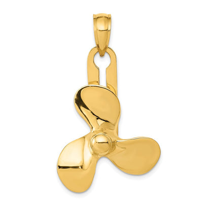 14K Gelbgold beweglicher Propeller-Anhänger mit 3 Flügeln