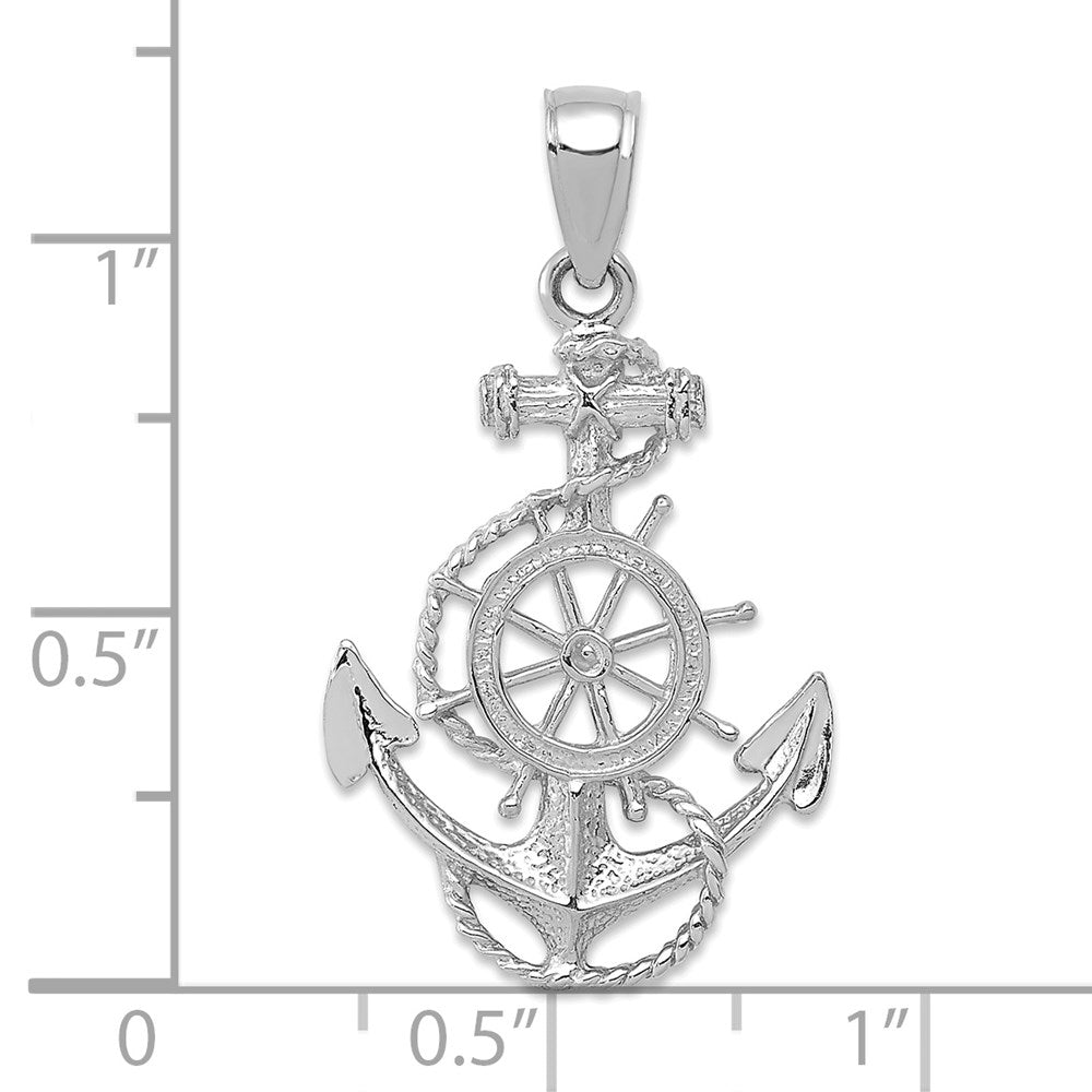 14K Weißgold Anker- und Rad-Anhänger