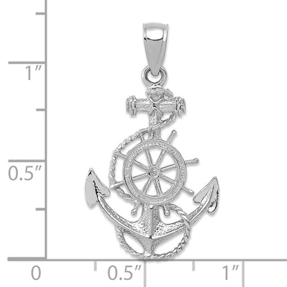 14K Weißgold Anker- und Rad-Anhänger