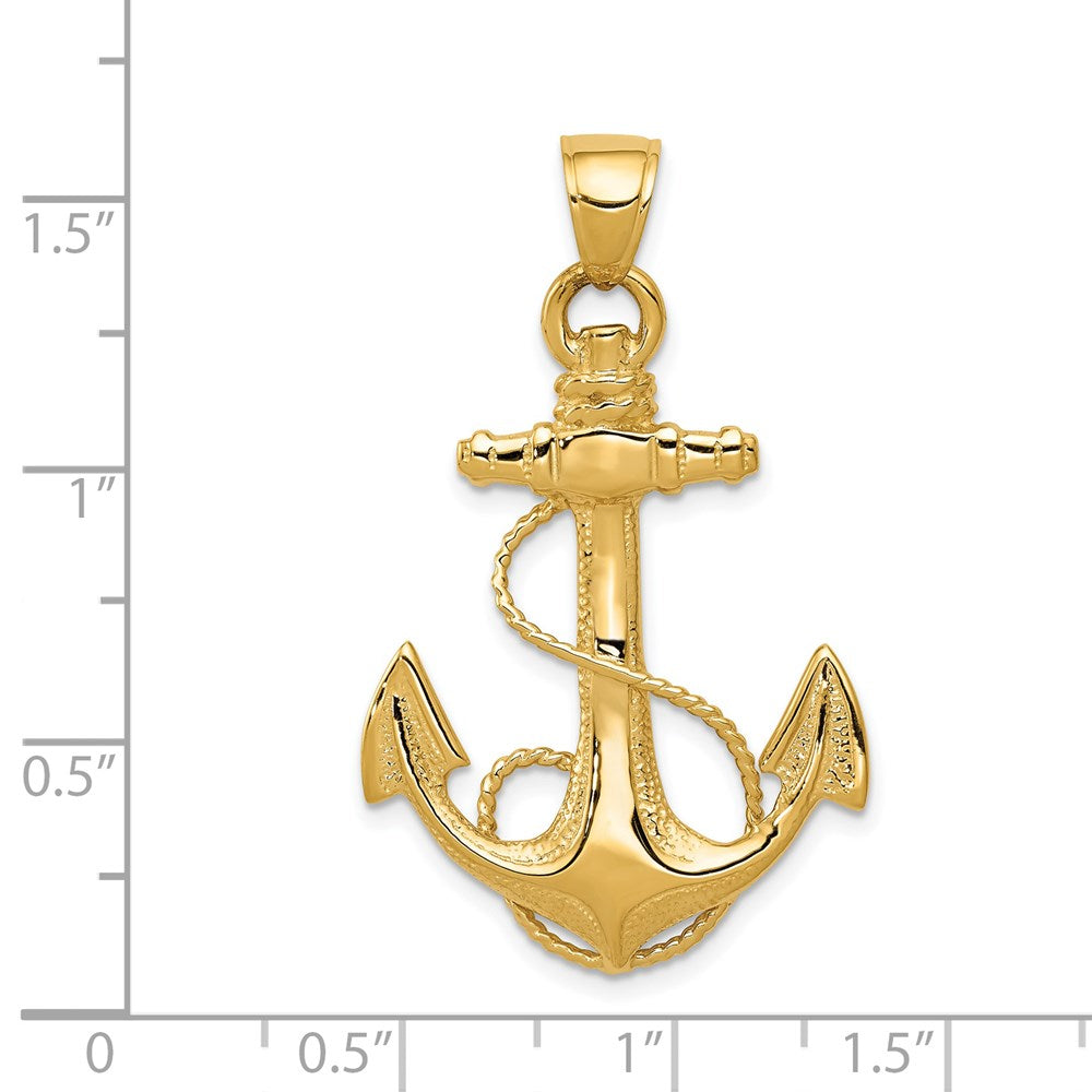 14 Karat Gelbgold Anker-Anhänger 2D mit Seil