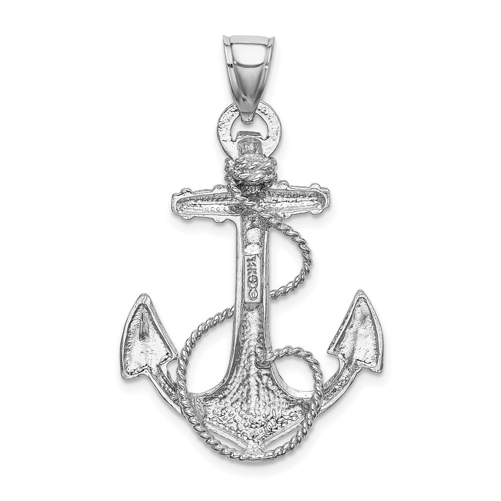 14K Weißgold Anker-Anhänger mit Seil