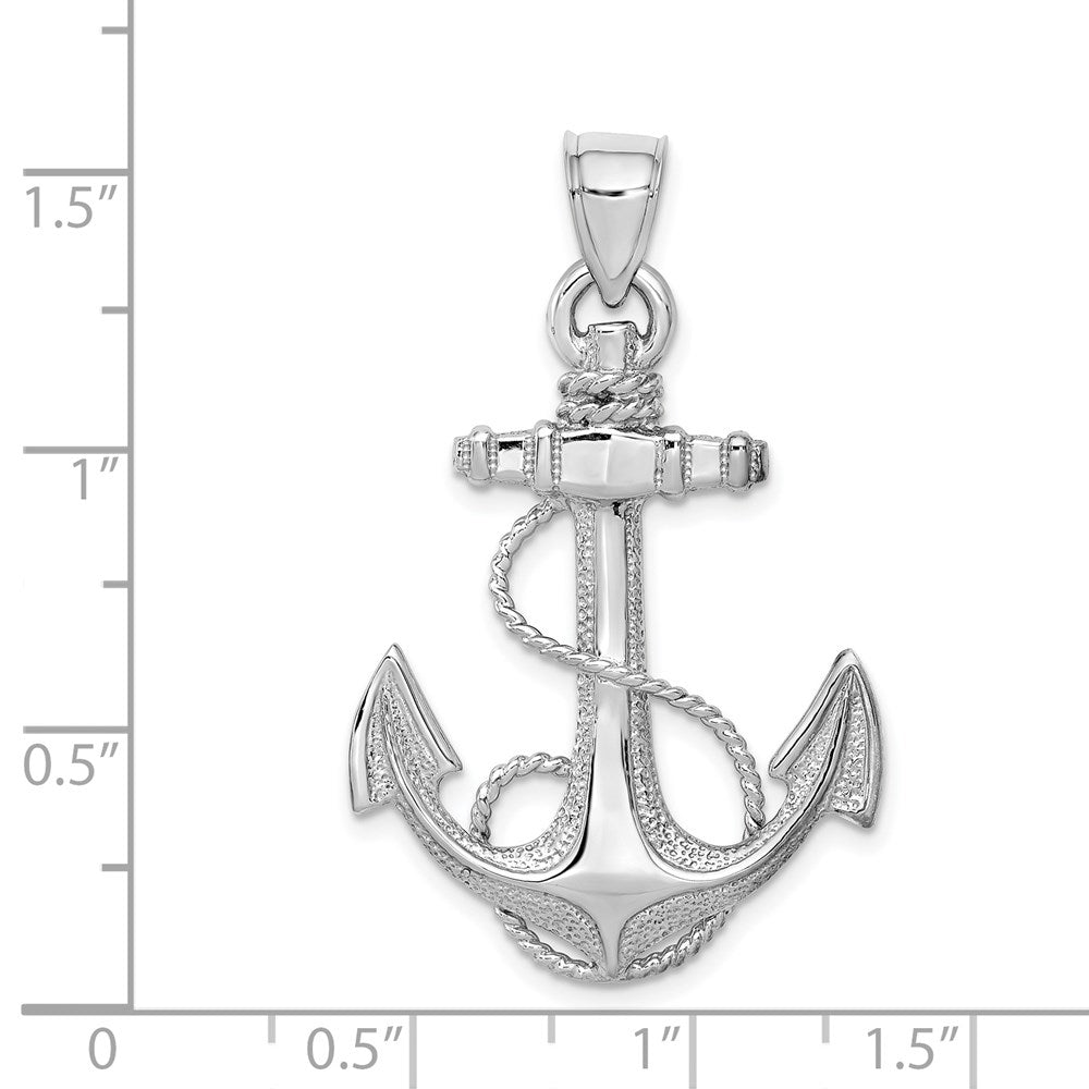 14K Weißgold Anker-Anhänger mit Seil