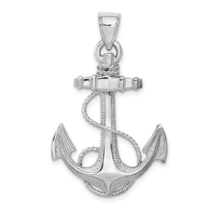 14K Weißgold Anker-Anhänger mit Seil