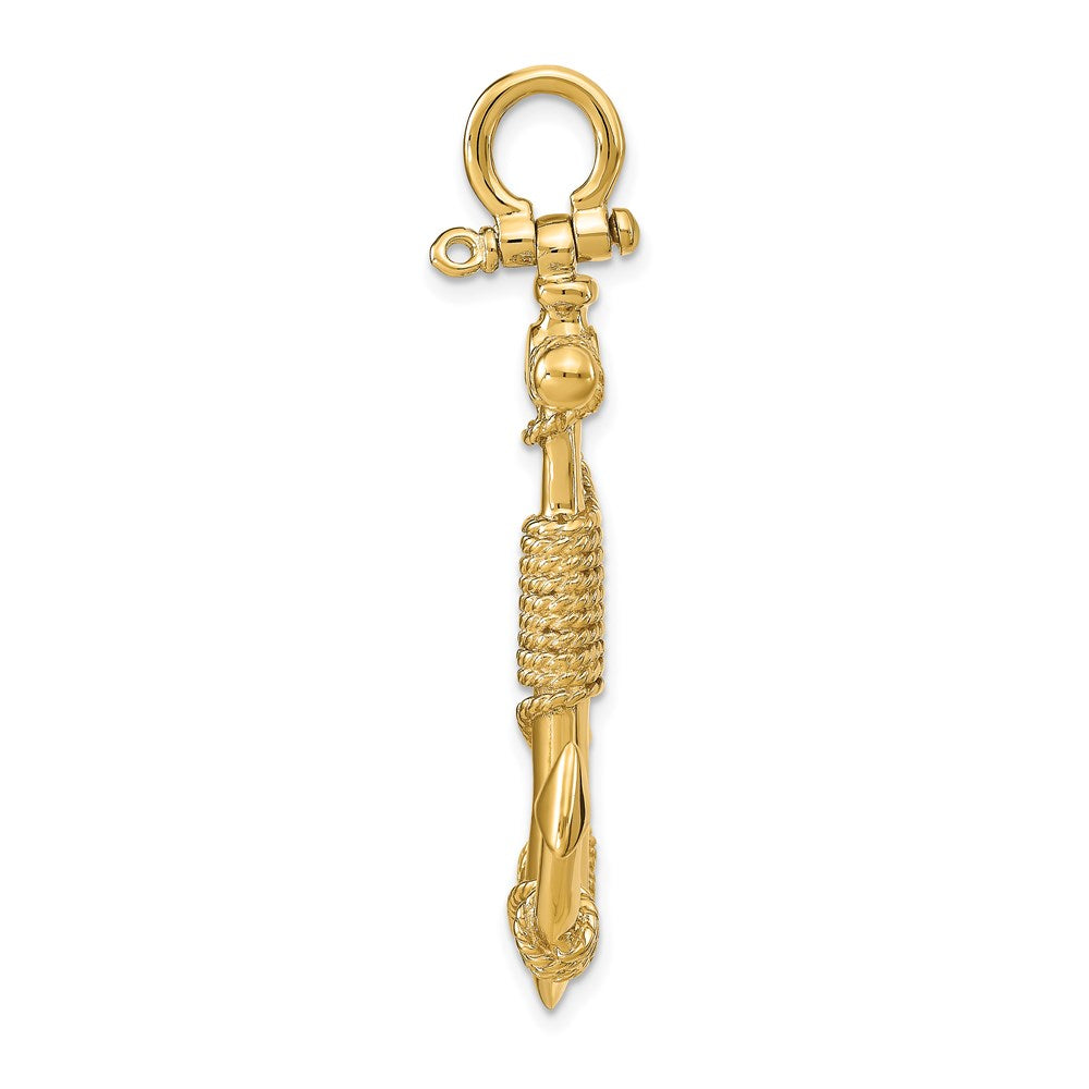 14K Gelbgold 3D Massiv-Anker-Anhänger mit Seil