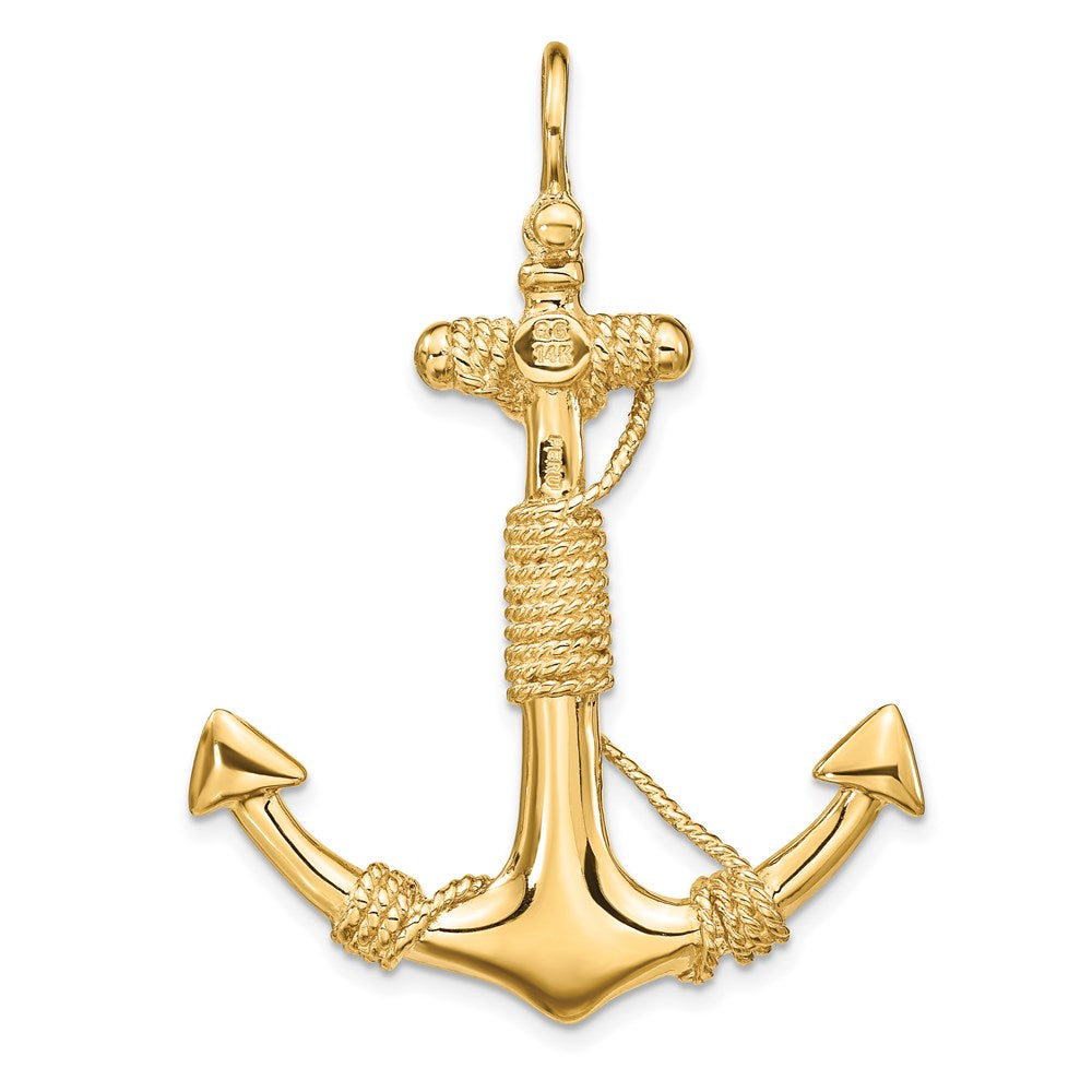 14K Gelbgold 3D Massiv-Anker-Anhänger mit Seil